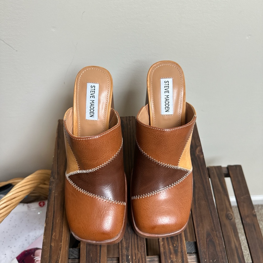 Steve Madden Patchwork Brown Leather Platform Mul… - image 2